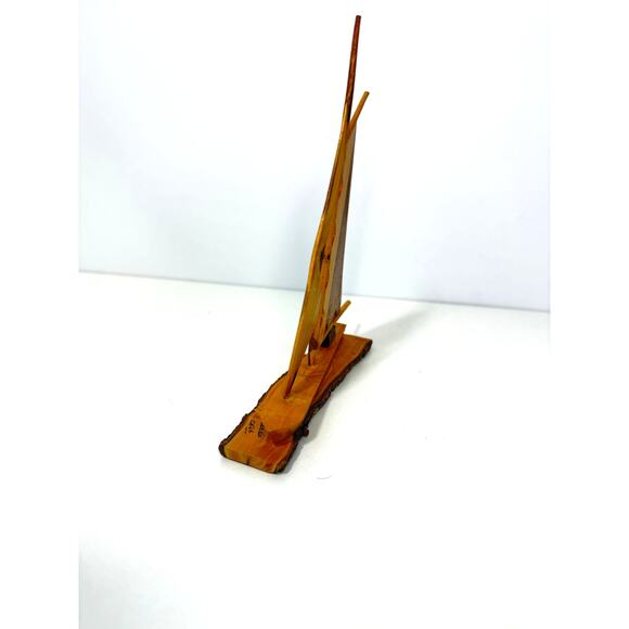 Vintage Handmade Wooden Sailboat Decor Nautical Ship Art 7x7" 7" Tall - Picture 3 of 4